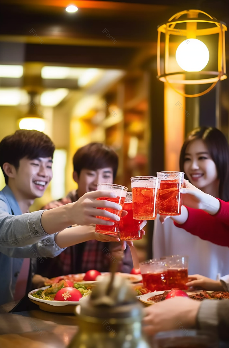 年轻朋友们在火锅店吃饭喝啤酒,高清,摄影图,摄影图片,图片大全,摄影图免费下载